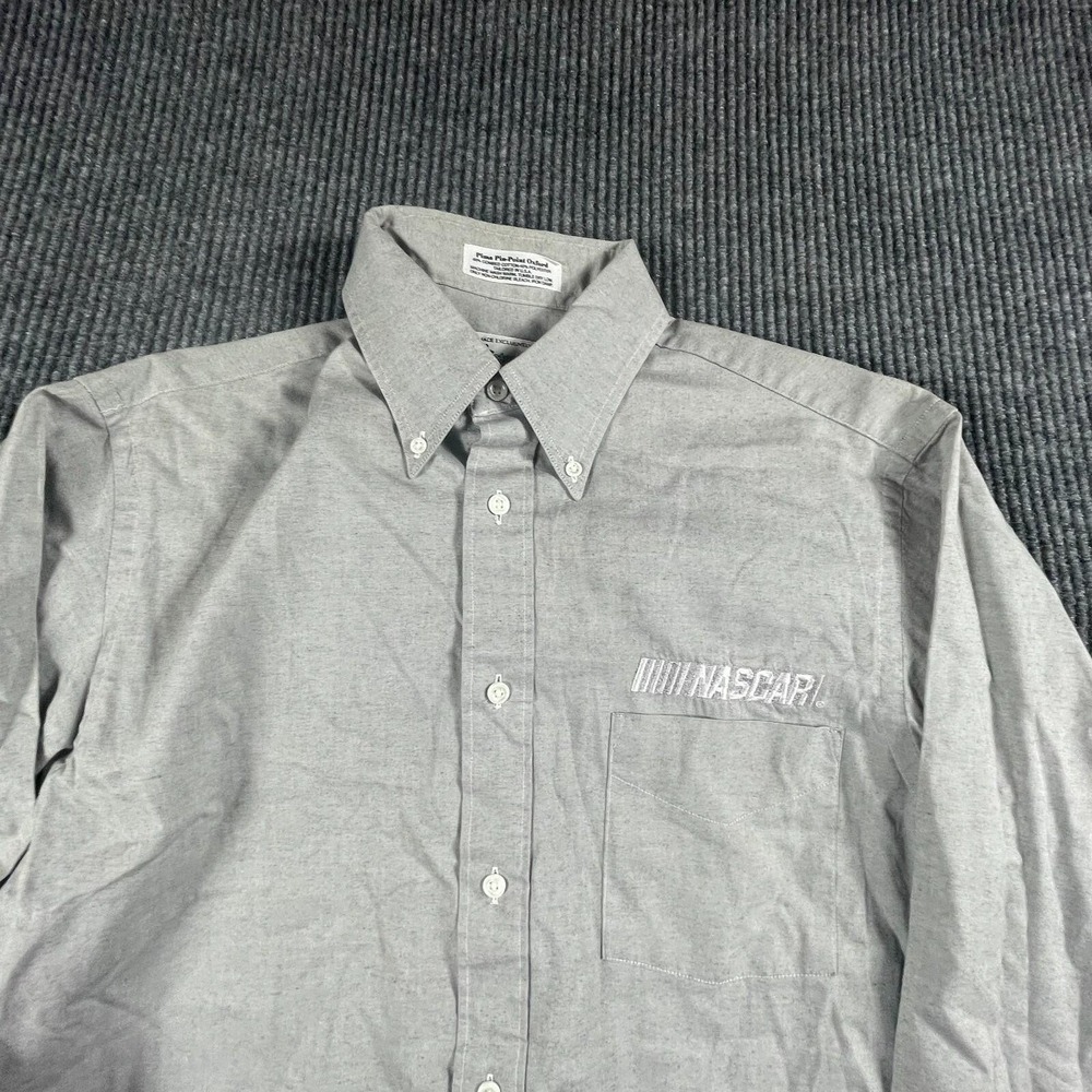 VTG NASCAR Shirt Mens 15.5 Large Gray Button Down Cotton Blend Dress Formal Work
